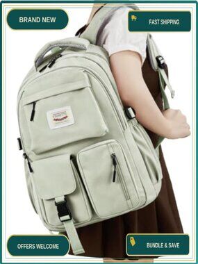 Multi Pocket Nylon Backpack for School, Laptop Bookbag